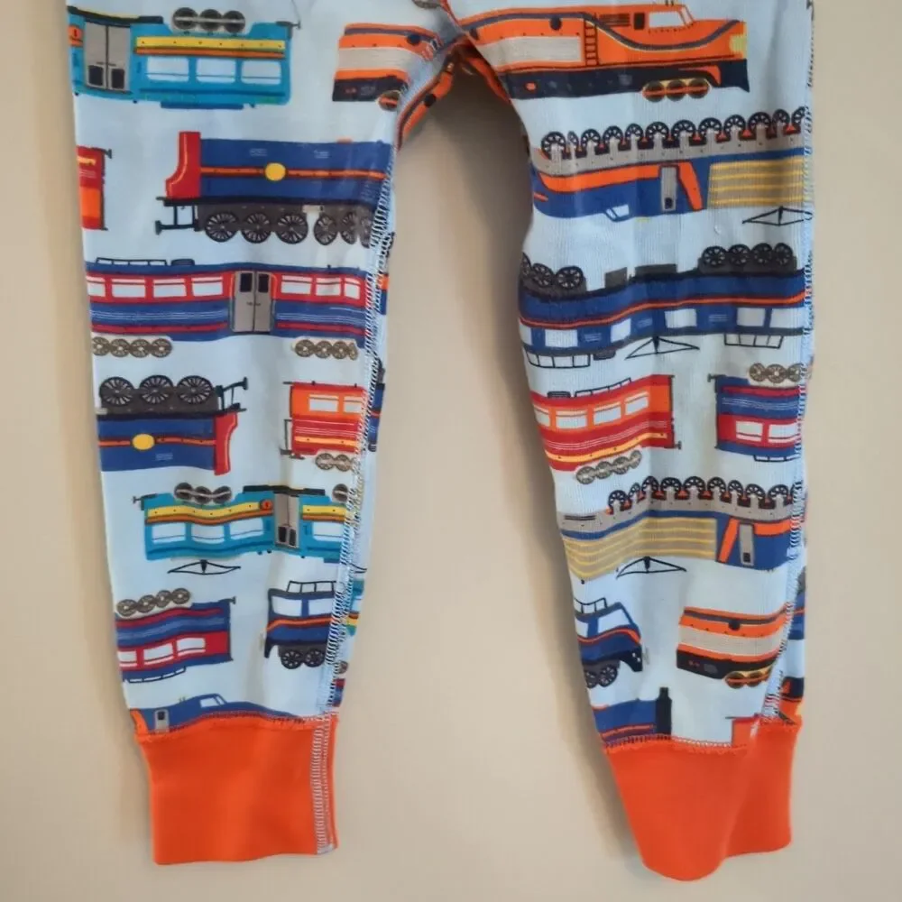 Hanna Andersson Blue Orange Train Organic Cotton Pajamas Sleeper - Boys 90 3T